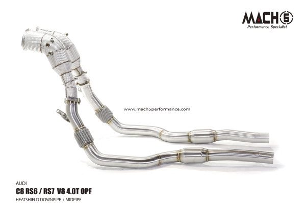 Mach5 Downpipe + Midpipe Audi RS6 / RS7 C8 4.0T V8 200 Zellen OPF Modell